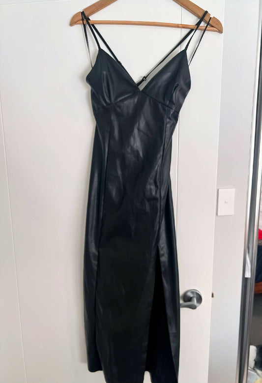 Wet Look Black Midi Dress